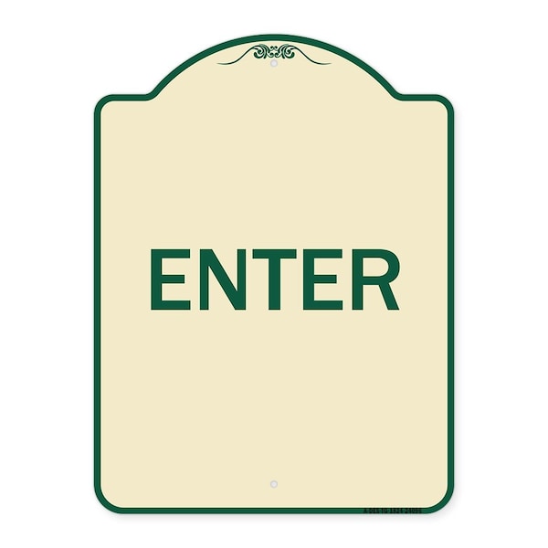 Signmission Designer Series Enter Enter, Tan & Green Heavy-Gauge Aluminum Sign, 24" x 18", TG-1824-24096 A-DES-TG-1824-24096 - main